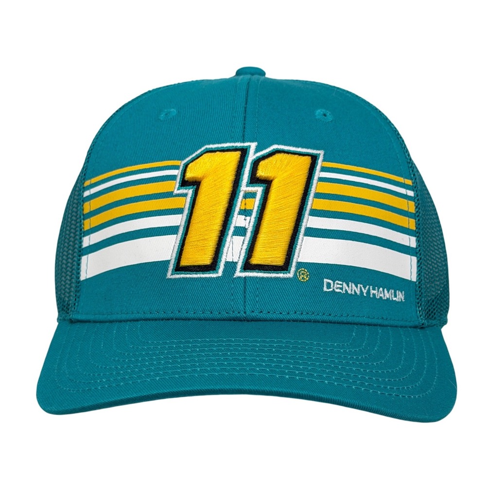 NASCAR Denny Hamlin 11 Teal Blue Mesh Trucker Hat Snapback Racing Cap One Size
